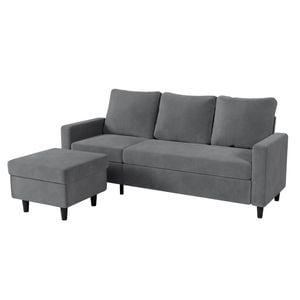 Levede 3-Seater L-Shaped Convertible Sofa with Ottoman 195CM Grey