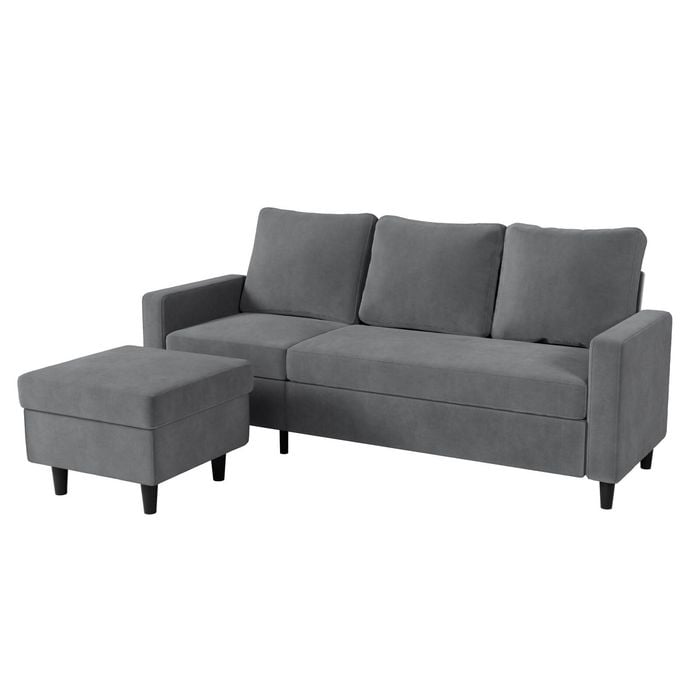 Levede 3-Seater L-Shaped Convertible Sofa with Ottoman 195CM Grey