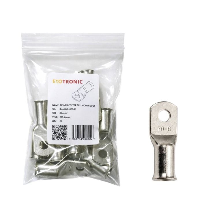 10 Pack of Exotronic 70mm² Copper Lug M8 | Bellmouth