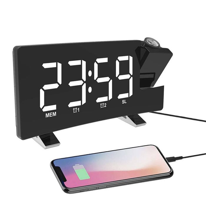 Catzon Projection Alarm Clocks With Fm Radio & 4 Level Brightness-white