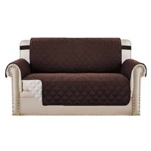 Smarcute 2 Seater Quilted Reversible Sofa Cover with Straps Brown