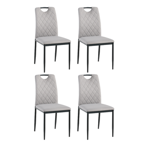 Foret 4 Pcs Grey Fabric Dining Chairs Diamond Stitch Back With Handle Metal Legs