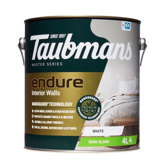 Taubmans 4L White Semi Gloss Endure Interior Walls Paint