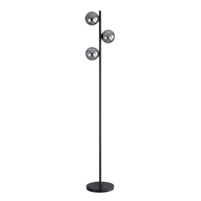 Oriel Lighting Valcross 3lt Decorative Floor Lamp With Smoke Glass Spheres Black
