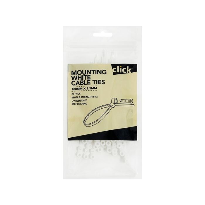 Click 100mm Mounting Cable Tie - 25 Pack