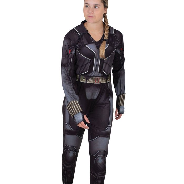 Black Widow Costume Girls Halloween Fancy Dress Marvel Jumpsuit Black