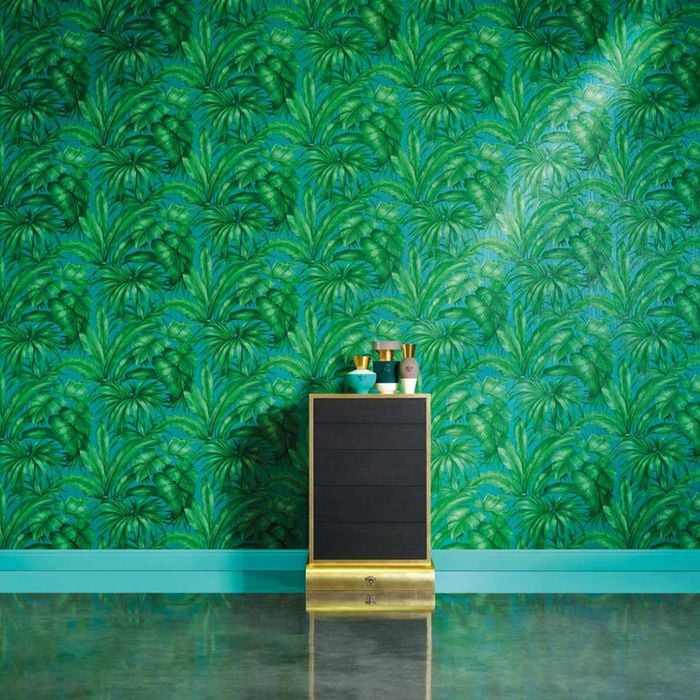 Wallpaper Trader Versace Giungla Palm Green On Blue