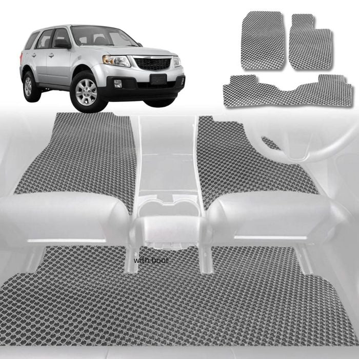 6D Diamond Car Floor Mats for Mazda 2 2007-2014-Full Set-Grey-Outback GT