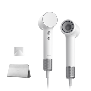 Laifen Mini High-Speed Hair Dryer – Arctic White with smooth nozzle and storage bag included.