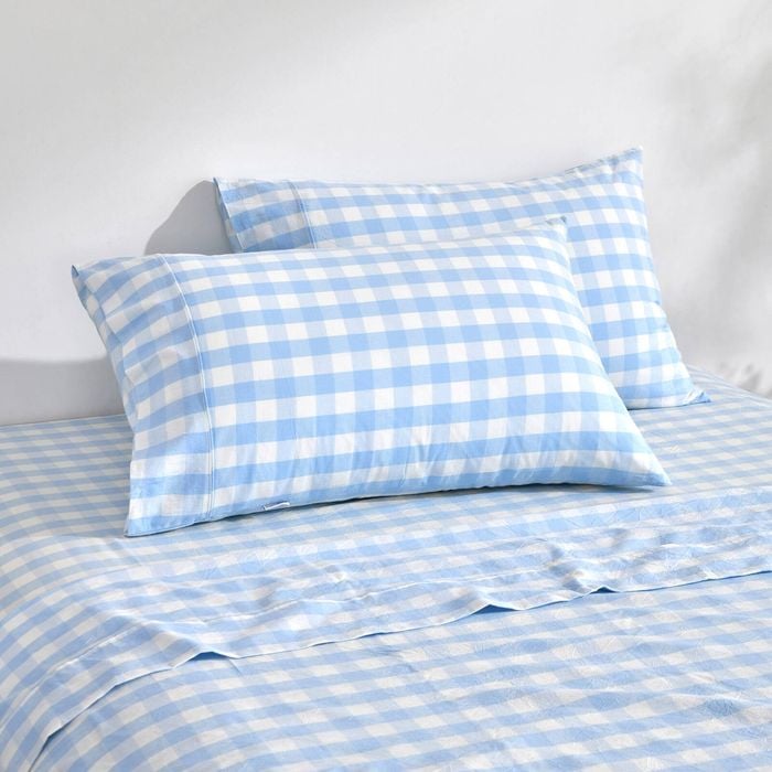 Dreamaker Lola Washed Cotton Yarn Dyed Gingham Standard Pillowcase Sky Twin Pack