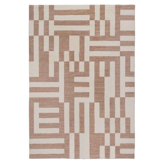 Loopsie-330cm X 240cm-kijo Beige And Cream Geometric Lines Washable Rug