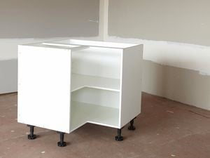 A finished corner cabinet