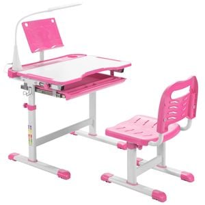 Costway Kids Study Desk&chair Set With Book Stand&led Light Pink
