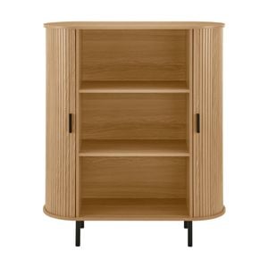 Design Square Galene 3-Tier Tall Bookcase Display Shelves Cabinet 2-Doors Slat Oak