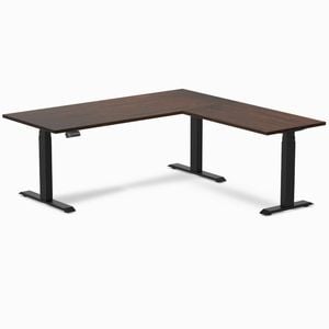 Desky L-Shape Sit to Stand Dark Walnut Rubberwood Desk 1800x750x1750x600mm Matte Black Leg