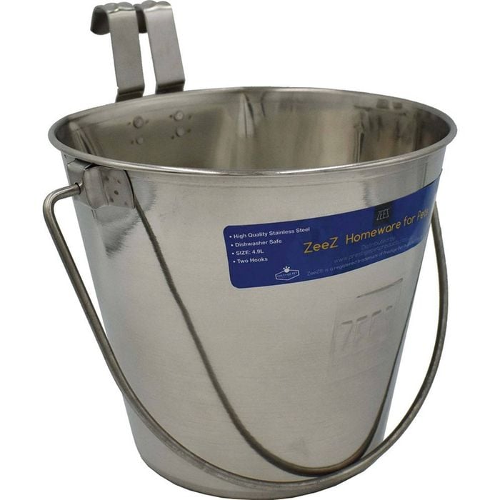 Zeez Stainless Steel Flat Sided Bucket Pail w/ Two Hooks 3.7L