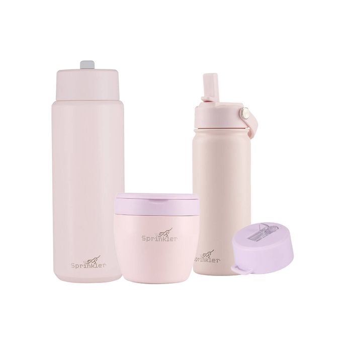 Sprinkler 600ml Food Pod/ 1l Bottle/ 500ml Sipper Bottle / Lid Combo 4pc Set