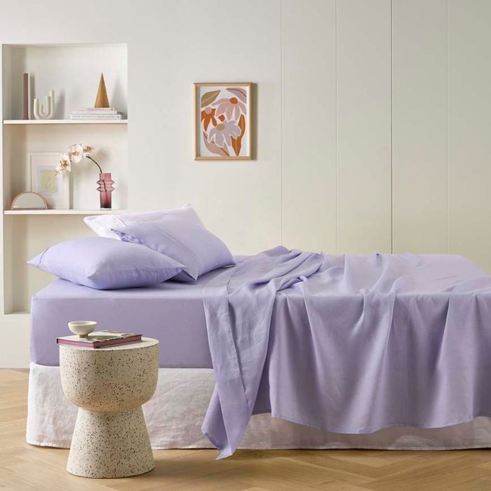 Vintage Design Homewares Super King Light Slate Grey Lilac French Linen Sheet Set
