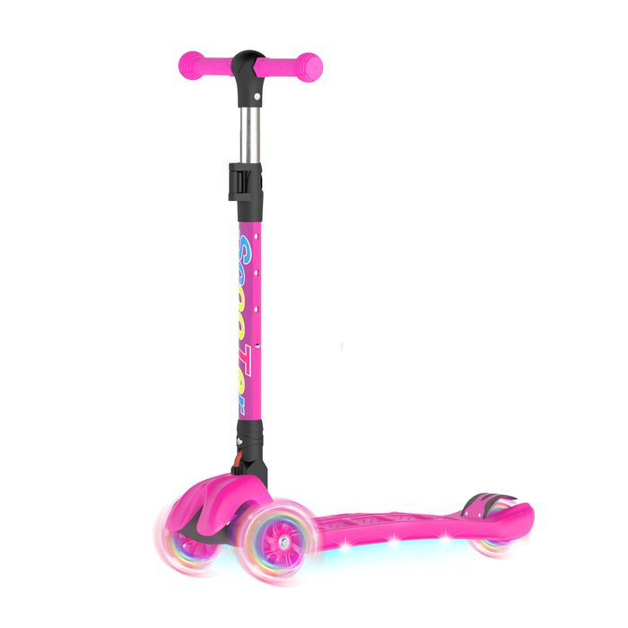 Ufurniture Kids Scooter 4 Adjustable Height with LED Flashing Light Pink