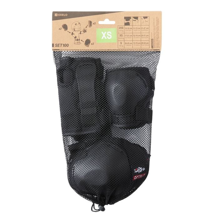 Decathlon - Kids' 2 X 3-piece Skating Skateboard Scooter Protective Gear 100 - Black - Eu 2xs