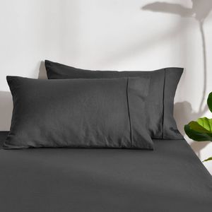 Dreamaker Linen Cotton Standard Pillowcase Twin Pack - Charcoal