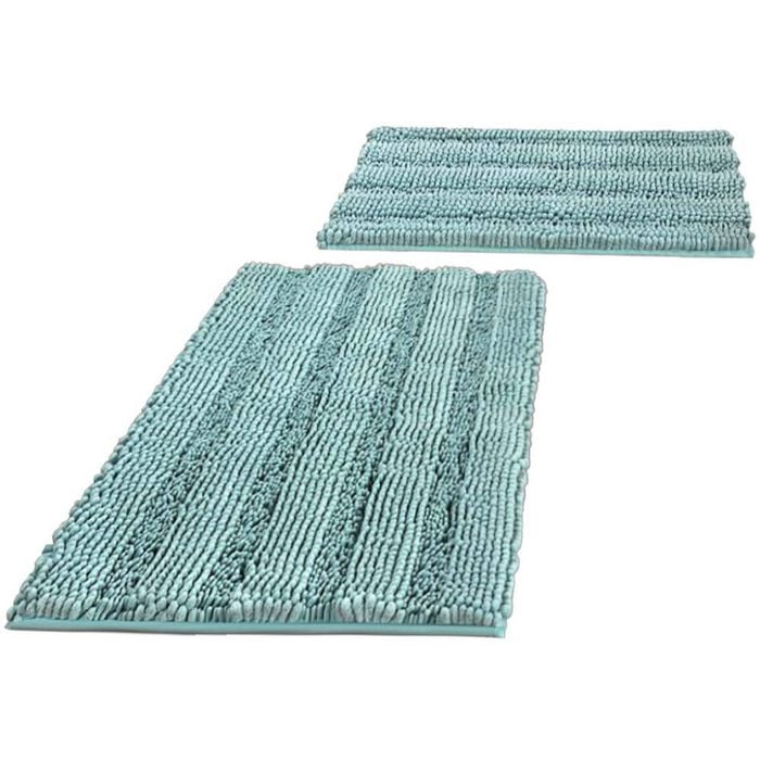 Smarcute 2 Pieces - 50cm x 81cm & 43cm x 61cm Non-slip Chenille Bath Mat Rug Duckegg Blue