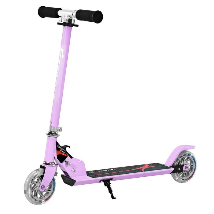 Costway Folding Kid Scooter Aluminum 3-Height Handlebar Flashing-Purple