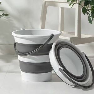 15 Litre Foldable Collapsible Bucket Silicone for Home/Hiking/Camping/Fishing  Grey/White
