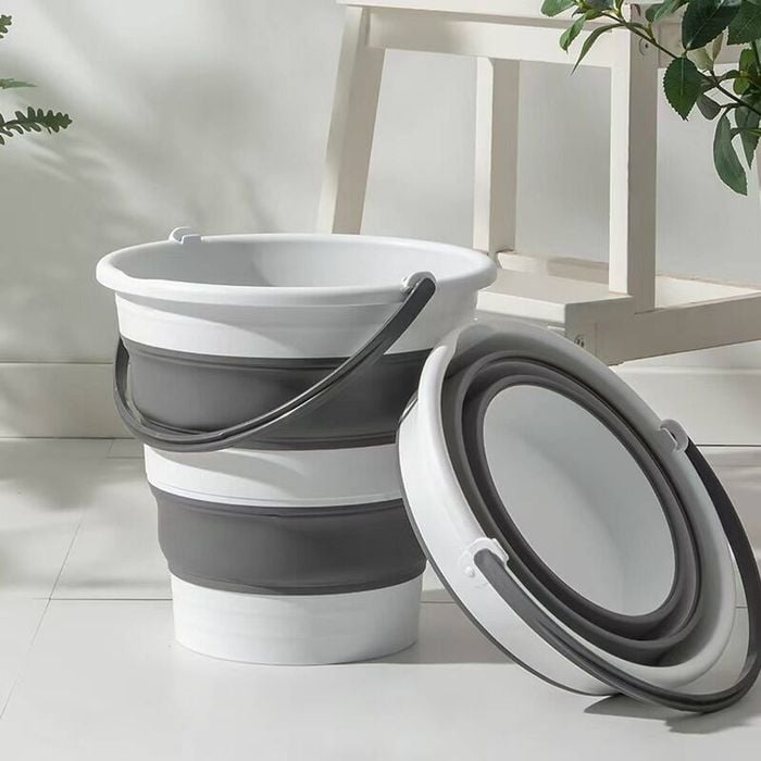 15 Litre Foldable Collapsible Bucket Silicone for Home/Hiking/Camping/Fishing  Grey/White