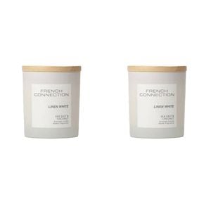 2PK French Connection Linen White Sea Salt & Coconut 1 Wick Medium Candle 200g