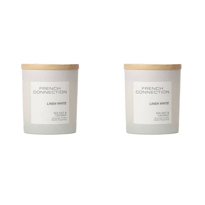 2PK French Connection Linen White Sea Salt & Coconut 1 Wick Medium Candle 200g