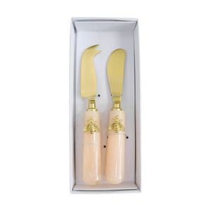2pc Lvd Entertaining Mix Bee Cheese Knife Marbleised Resin Set Gold/pink