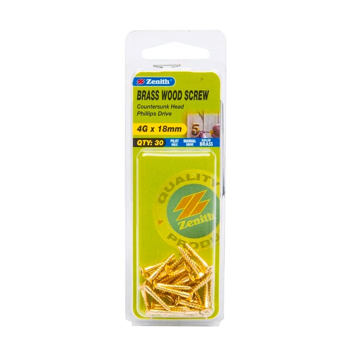 Zenith 4G x 18mm Solid Brass Wood Screw - 30 Pack