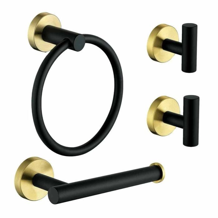 P&p Black Bathroom Hardware Set Stainless Steel Towel Rack Hooks Toilet Holder Set
