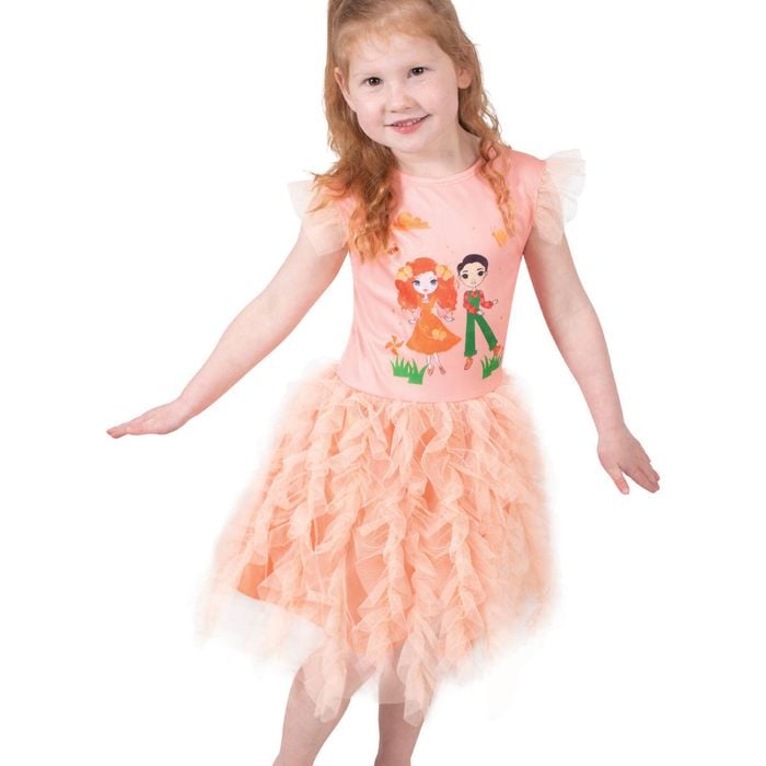 Emma Memma Deluxe Tutu Dress for Girls with Tulle Skirt and Butterfly Headband - Peach Colour, TODDLER