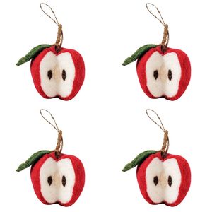 4PK Urban Apple Hanging Christmas Tree Decoration 13cm Red Assorted