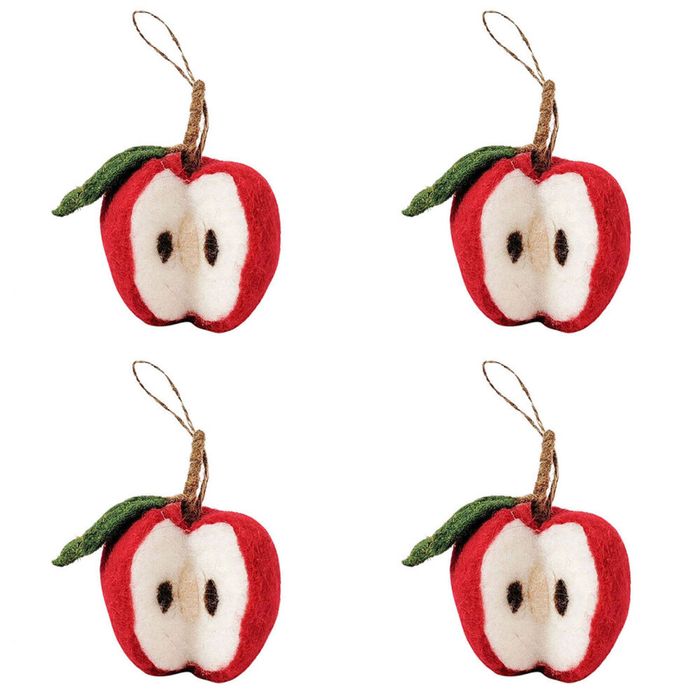 4PK Urban Apple Hanging Christmas Tree Decoration 13cm Red Assorted