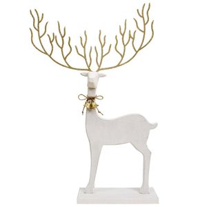 LVD Wooden Mystical Reindeer Sculpture Christmas Decoration Large White/Gold