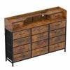 Ufurniture Chest Of 14 Fabric Drawers With Charging Station, Hooks & Open Shelf For Bedroom, Hallway,wood Top, Brown