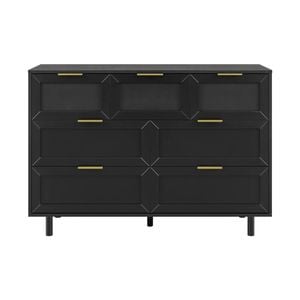 Design Square Sky Wooden Dresser Chest Of 7-Drawers Storage Cabinet Black