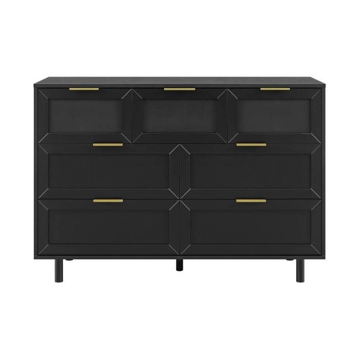 Design Square Sky Wooden Dresser Chest Of 7-Drawers Storage Cabinet Black