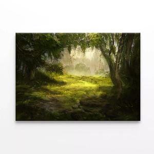 Foggy Forest Scene with Trees  Print 100% Australian Made 75 x 50cm  (Stretched)