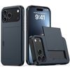 For Apple iPhone 18 Pro Max /17 Pro Max Slide Armor Card Holder Wallet Protective Shockproof Hard Back Cover (Navy Blue)