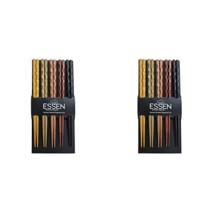 2x 5pc Essen Acacian Chopsticks Wood Cutlery Dining Utensils Multicoloured