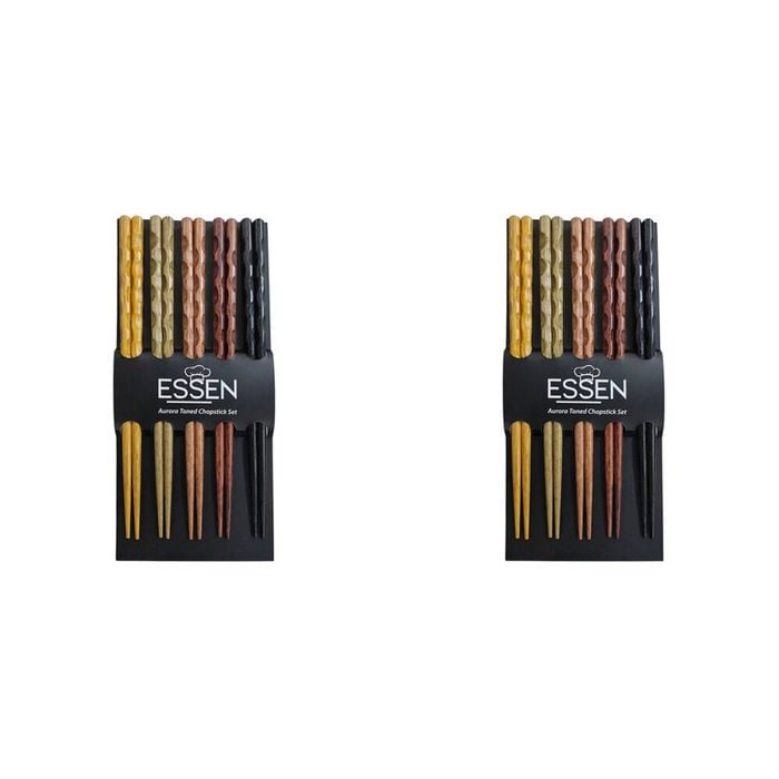 2x 5pc Essen Acacian Chopsticks Wood Cutlery Dining Utensils Multicoloured