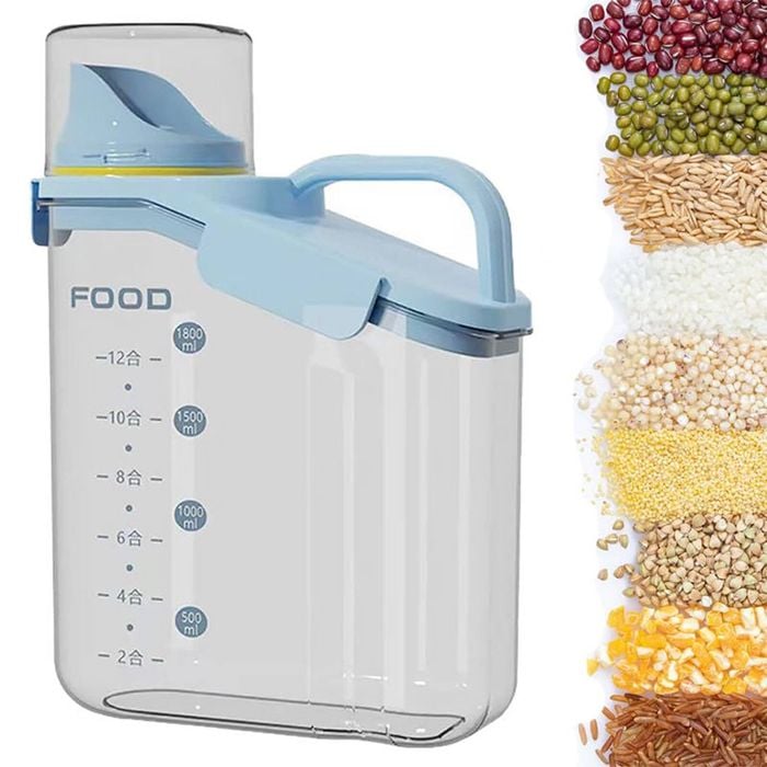 Catzon 1.8L Cereal Storage Container with Pouring Spout for Rice Nuts Beans-Blue