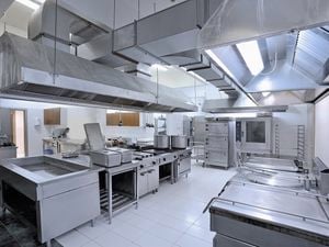 Commercial kitchen in use 