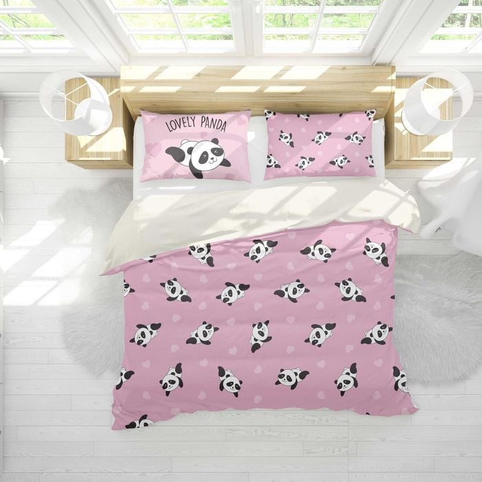 3D Cartoon Panda Pink Quilt Cover Set Bedding Set Pillowcases 98