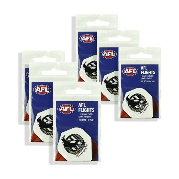 6x 3pc AFL Dart Flights Collingwood Magpies Team White Metronic England Made