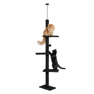 Carla Home Floor To Ceiling Cat Tree Tower With Adjustable Height 230-286cm For Indoor Cats (black)